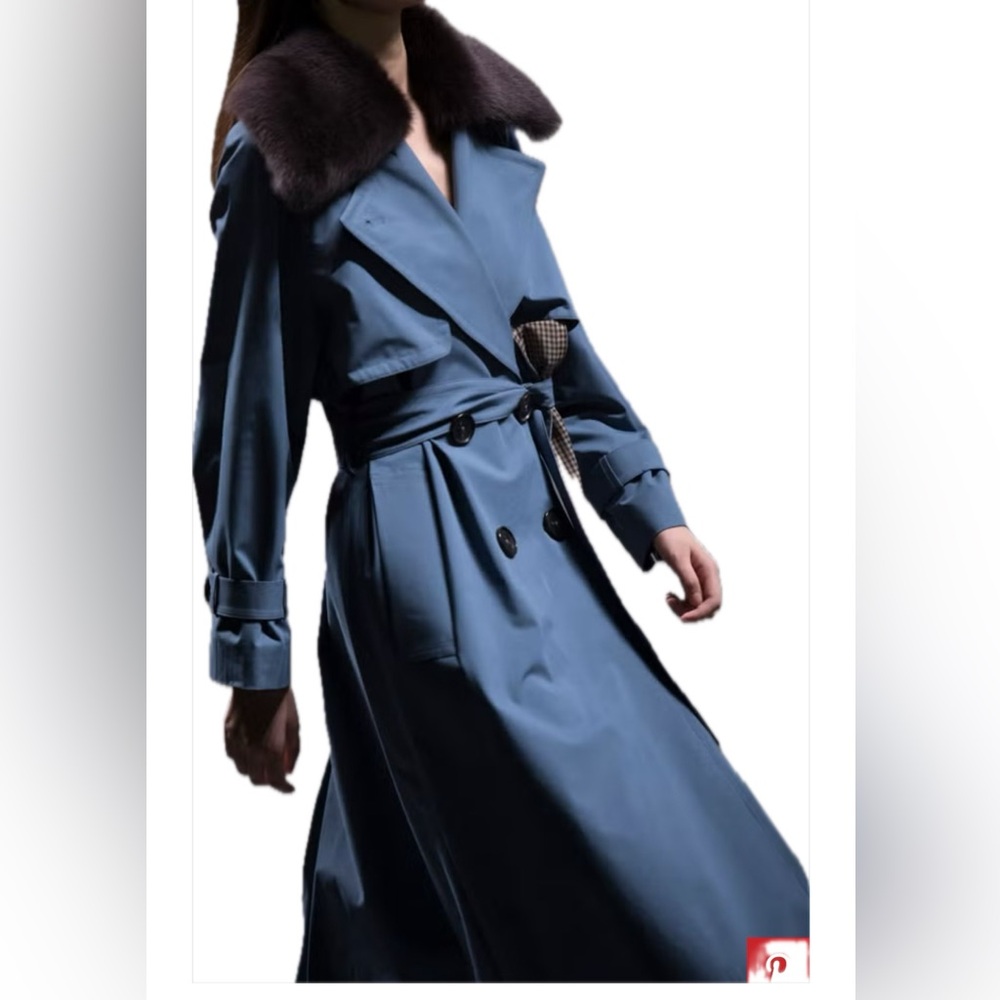 Massimo Dutti Trench Coat with Faux Fur Collar